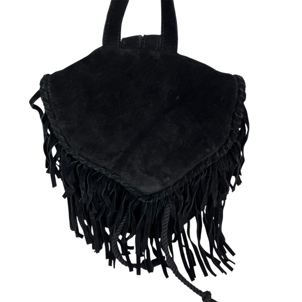Zara Black Fringe Suede Bag, Small Backpack Purse / Festival Bohemian Western